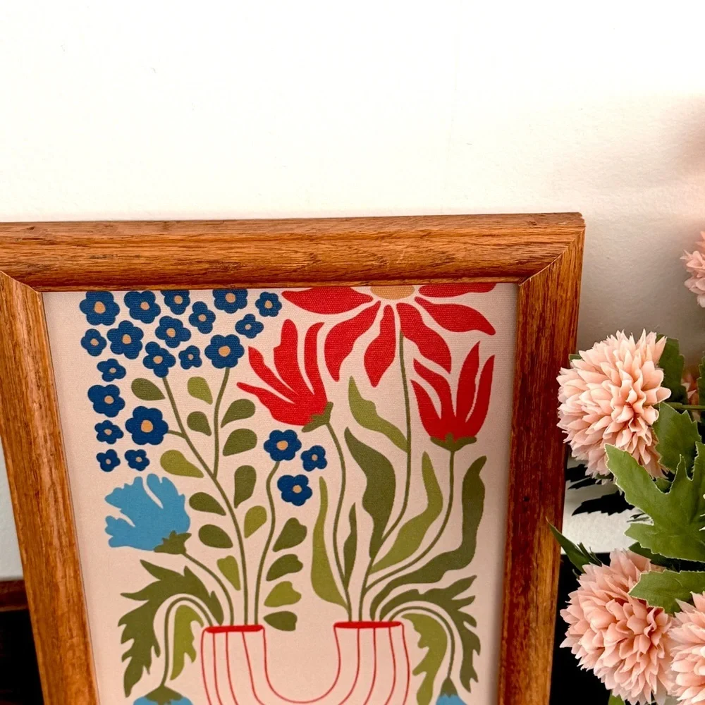 Scandinavian Floral Flowers in a Vase Still Life Canvas Art Print Wood Framed